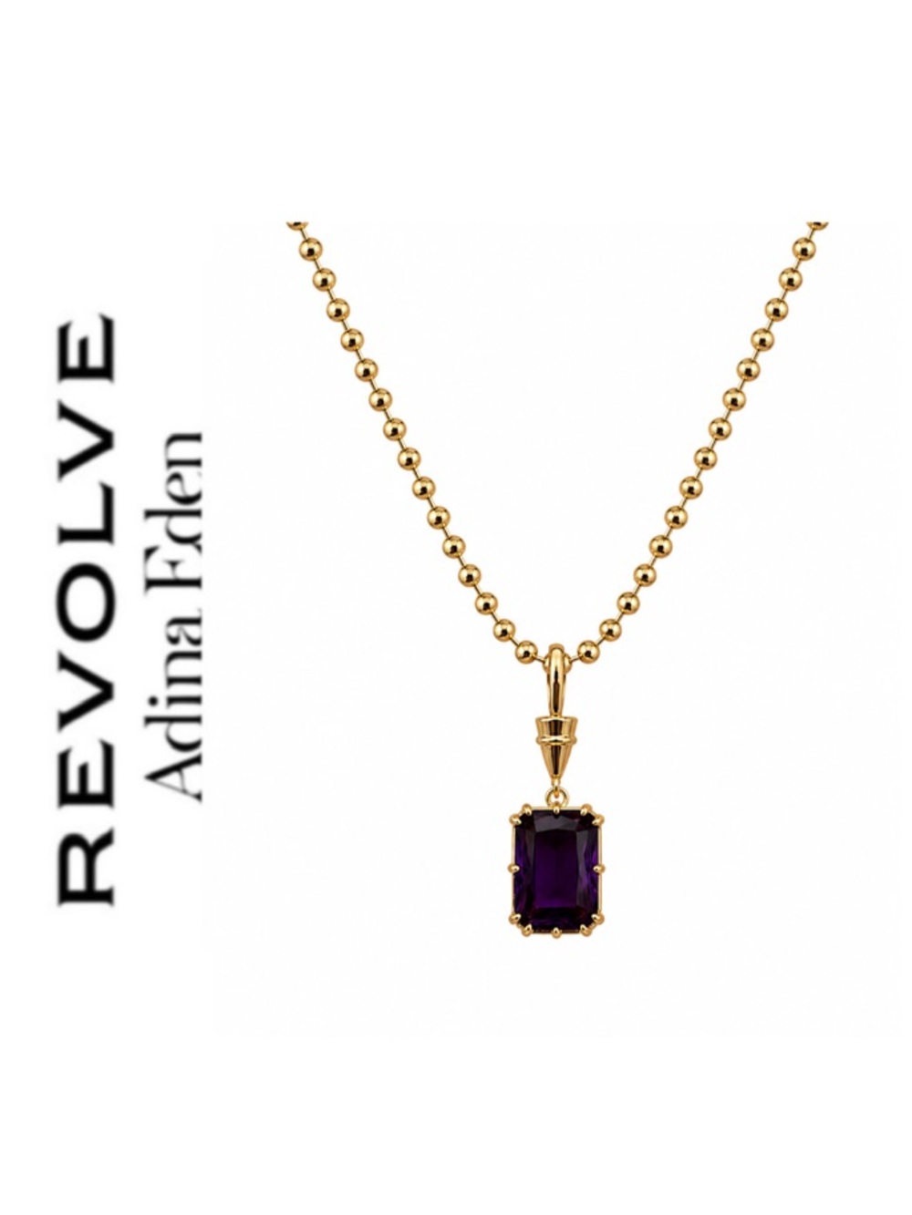 Revolve x Adina Eden Faceted Amethyst Emerald-Cut CZ Beaded Necklace